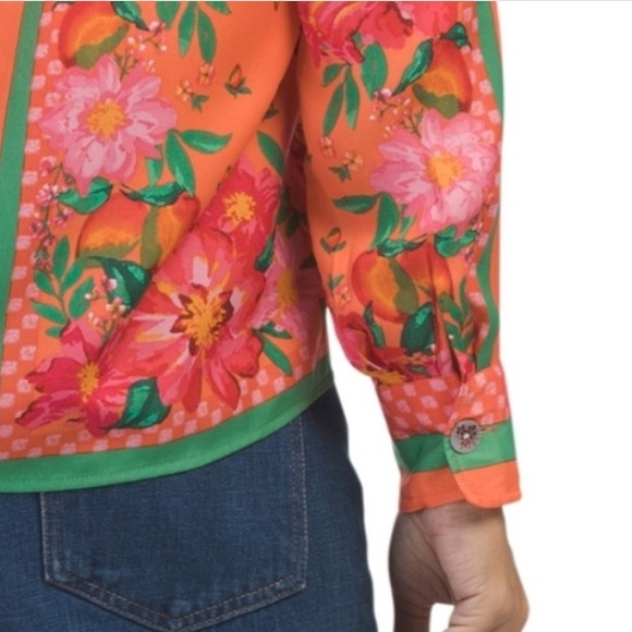 NEW Farm Rio Fruit Garden Scarf Long Sleeve Button Down Shirt women’s size XL - Picture 15 of 15